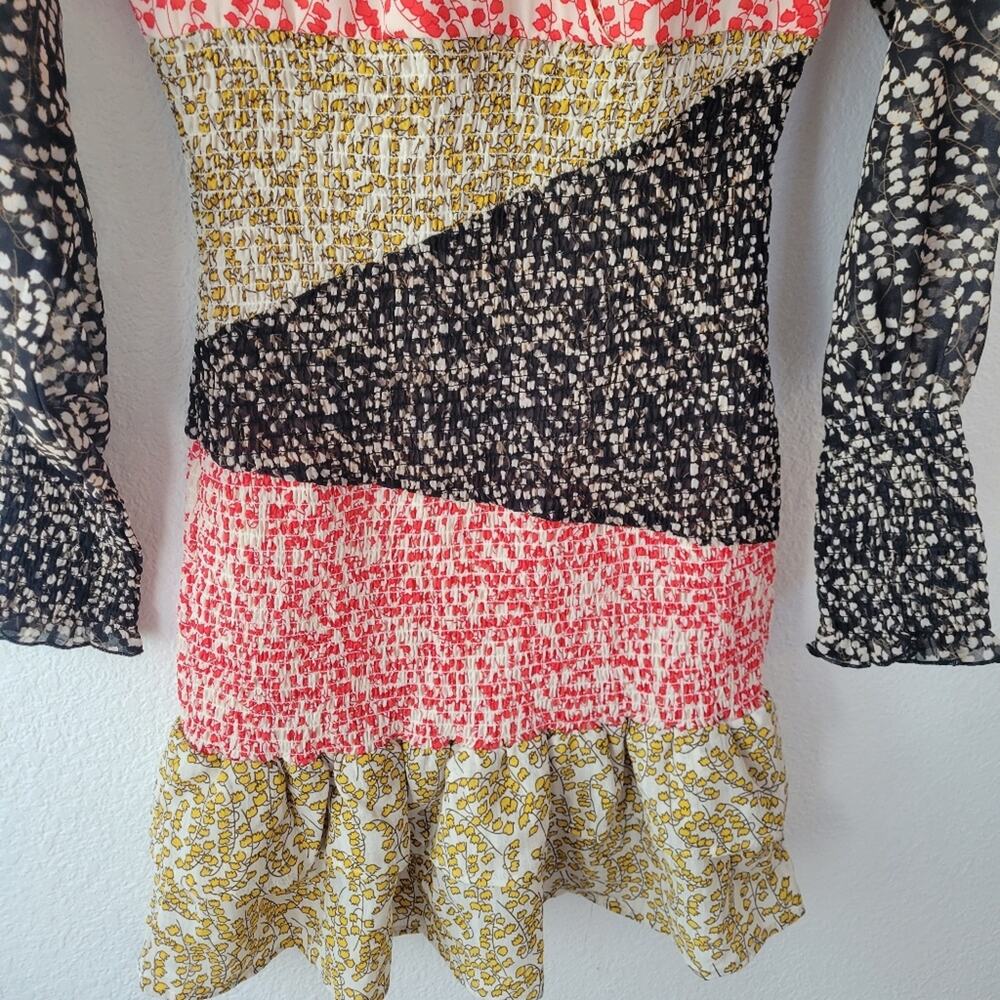 Foxiedox Long Sleeve Smocked Keyhole Floral Mini Dress Size XS NWT - Picture 7 of 10